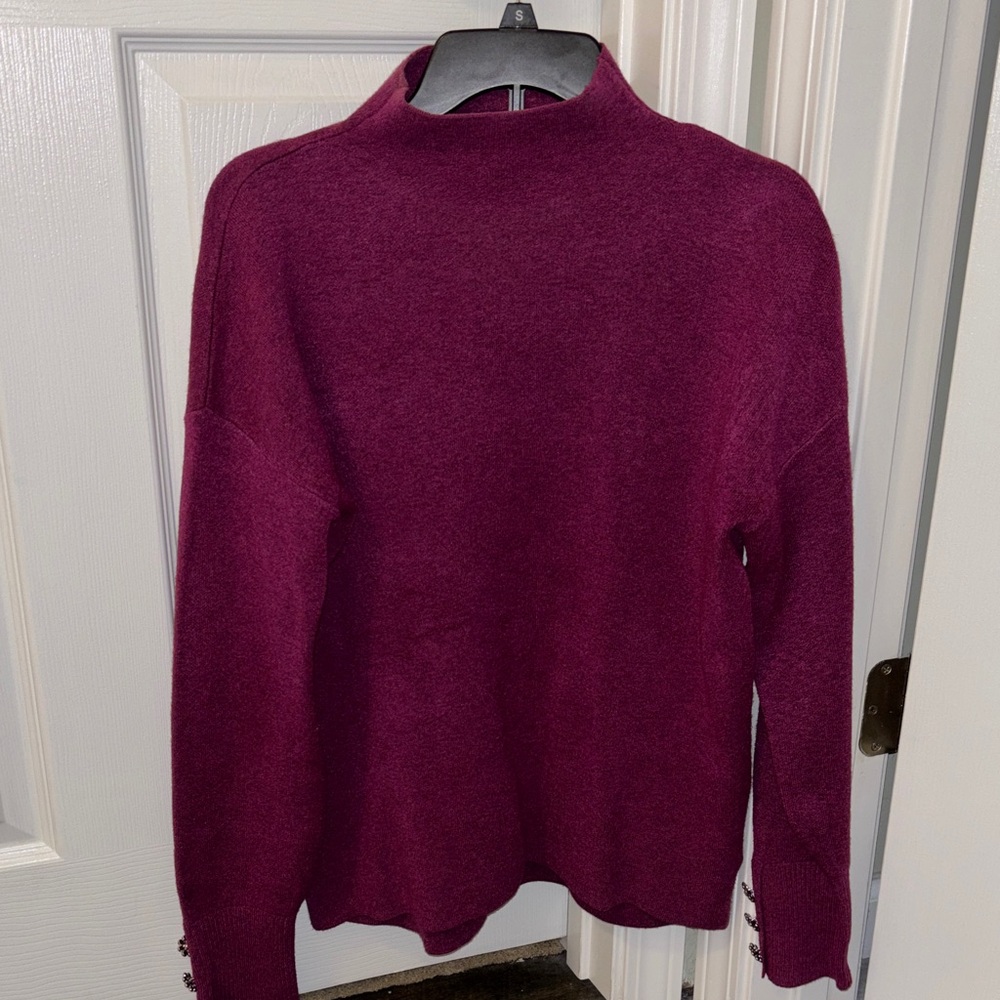 TAHARI Women's Mockneck Sweater with bling button sleeves